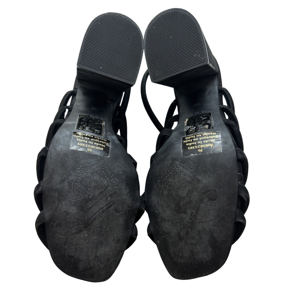 Free People Heels Size 36 US 6 "Colette" Cinched Leather Block Sandals Black - Picture 9 of 11